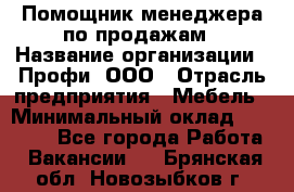 Помощник менеджера по продажам › Название организации ­ Профи, ООО › Отрасль предприятия ­ Мебель › Минимальный оклад ­ 60 000 - Все города Работа » Вакансии   . Брянская обл.,Новозыбков г.